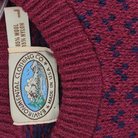 Environmental Clothing Co Deep Red/Navy Wool Blend LS Crewneck Pullover Sweater - Picture 4 of 8